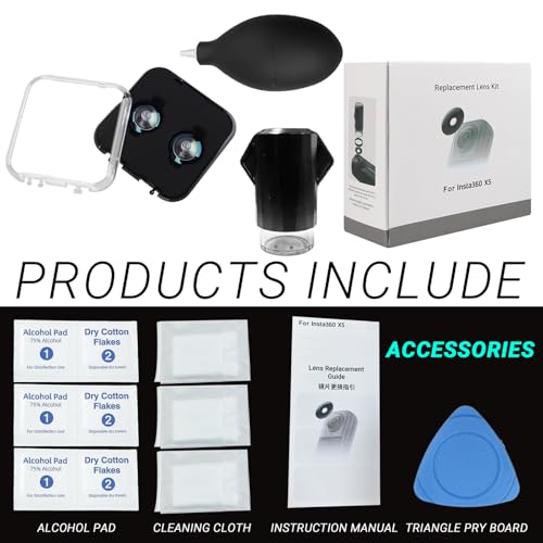 Insta 360 X5 Replacement Lens Complete Kit Accessories, with 2 × Replaceable Lenses for Insta360 X5, Plus Tools to Replace and Clean The Lens