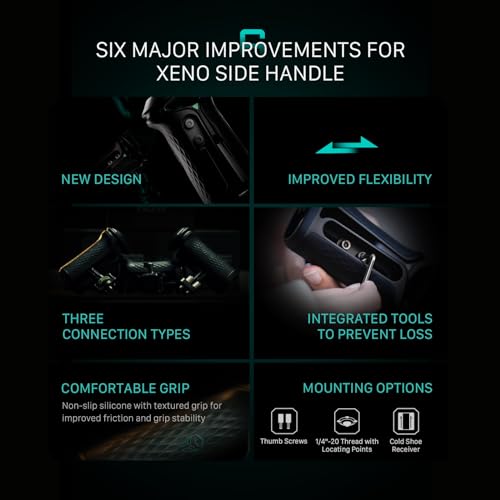 Tilta Xeno Side Handle for Filmmakers & Cameras - Titanium Gray | Secure Connection & Helps Prevent Rotation | Adjustable Height | Textured Silicone Grip | Convenient Assembly (NATO) NATO