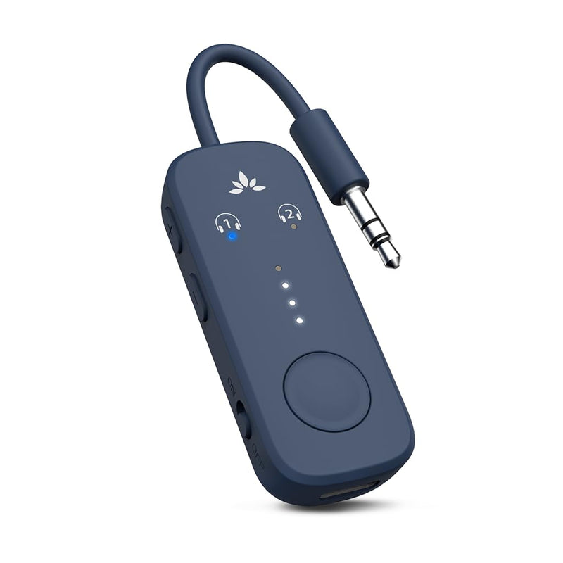 Avantree Relay - Premium Airplane Bluetooth Adapter with Advanced Qualcomm Chipset, 2 Headphones Support, 25hrs Play Time, aptX Adaptive & HD Audio Transmitter for Airpods, Bose & Travel Flight 3-Midnight Blue