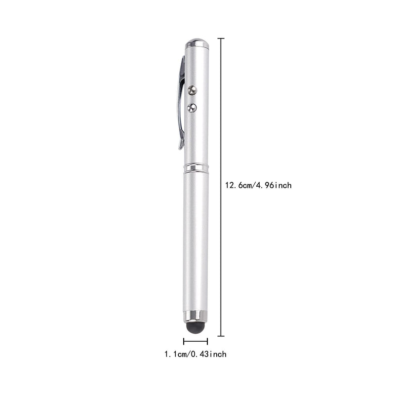 Metal multi-function pen, touch screen stylus, flashlight with white light, infrared, creative Christmas and birthday gifts (1 Silver)