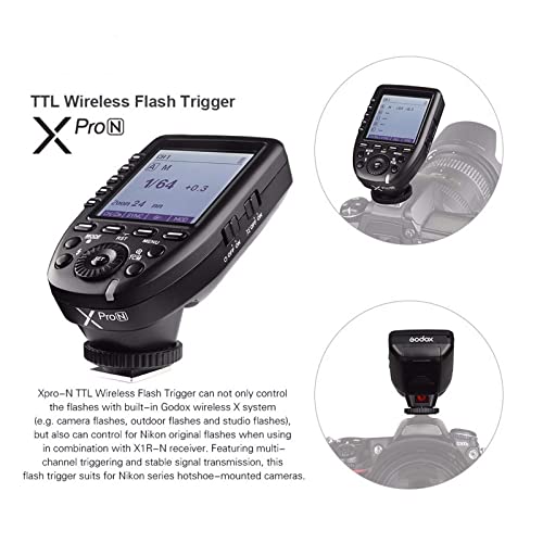 Godox XPro-N TTL Wireless Flash Trigger for Nikon, 2.4G Flash Trigger, 1/8000s HSS Transmitter, Large Screen, TTL-to-Manual Conversion, 11 Customizable Functions, 16 Groups and 32 Channels
