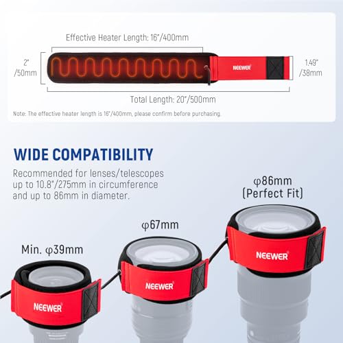 NEEWER 20"/500mm USB Lens Heater Warmer with 3 Temperature Settings, Dew Heater Strip Prevents Dew Fog Condensation for DSLR Mirrorless Camera Telescope Binocular Astrophotography, HW-20B 500mm