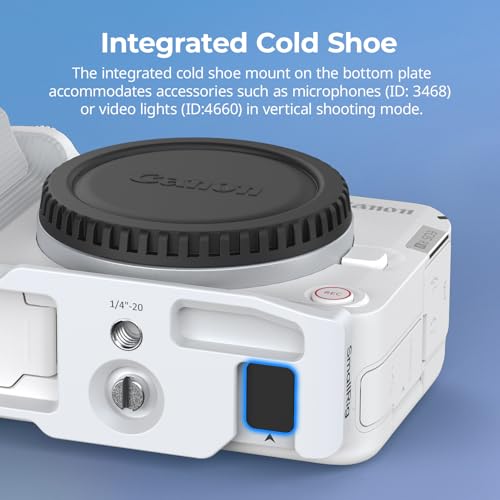 SMALLRIG R50 V Handgrip L-Shape Grip for Canon R50V with Quick Release Plate for Arca, Lightweight Ribbed Side Handle, Cold Shoe Mount, 1/4"-20 threaded holes, Support Vertical Shooting (White) - 5430 White