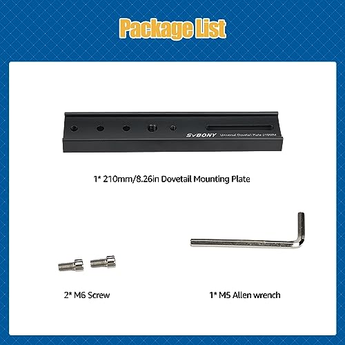 SVBONY SV219 Dovetail Mount Plate, 210mm 8.26 inches Universal Dovetail Plate Compatible with Vixen Dovetail Saddles, Telescope Accessories for OTA Equatorial Tripod Sky Astrophotography