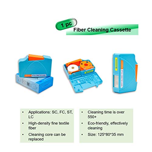 Fiber Optic Cleaning Kit — Fiber Cleaner for FC SC ST LC Connector, FTTH Cleaning Cassette (550+ Cleans), 1.25mm & 2.5mm Optic Cleaner Pen (800+ Cleans), Cleaning Sticks, Wipes