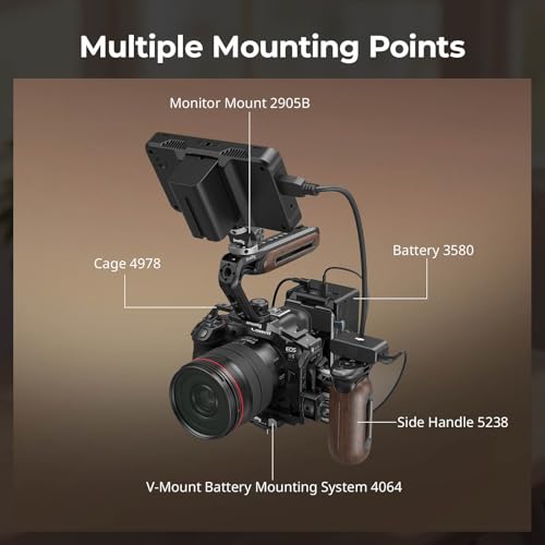 SmallRig Wooden Top Handle with Retractable 1/4''-20 and 3/8''-16 Locating Screw for ARRI, Max Load 15kg / 33.1lb for Universal Camera Cages and Rigs, 2 Cold Shoe Adapters to Mount Accessories- 5252
