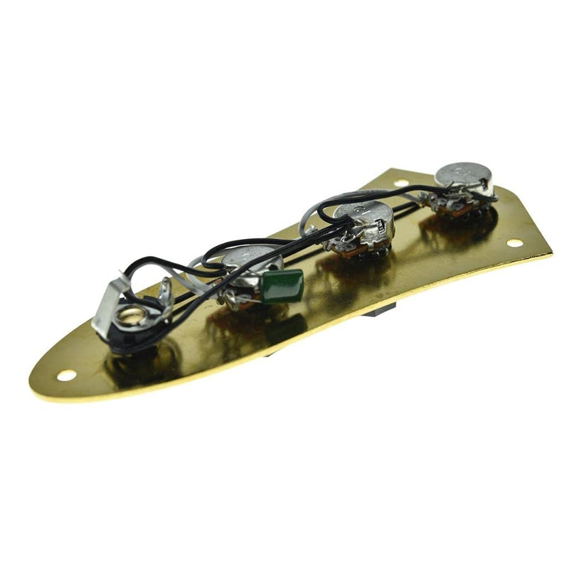 KAISH Fully Loaded Control Plate Pre-Wired Control Plate with Wiring Harness for Jazz J Bass Cold Gold