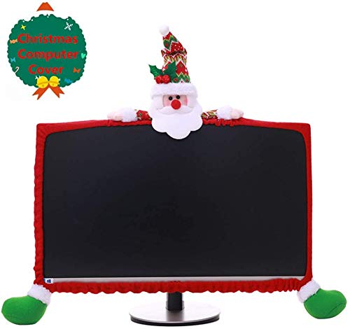 SUSHAFEN 1 Pack Christmas Computer Monitor Border Cover TV Monitor Cover Elastic Laptop Computer Cover for Xmas Home Office Computer Decoration-Santa Claus
