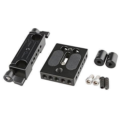 CAMVATE DSLR Baseplate Mount with Railblock Height Riser for 15mm Rail Rod Support System - 1237