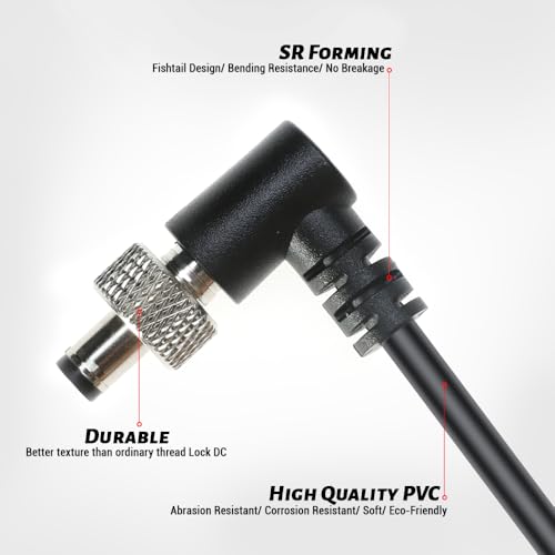 Alvin's Cables Locking DC 5.5 2.1 to D Tap Spring Power Cable for Video Devices PIX-E7 PIX-E5 7 Touchscreen Display Hollyland Mars 400s Coiled Cable Right Angle Lock DC