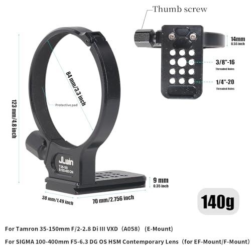 FocusFoto Metal Lens Collar Tripod Mount Ring 1/4" 3/8" for TAMRON 35-150mm F/2-2.8 Di III VXD A058 (E-mount), for Sigma 100-400mm f/5-6.3 DG OS HSM Contemporary Lens (For Canon EF, For Nikon F Mount)