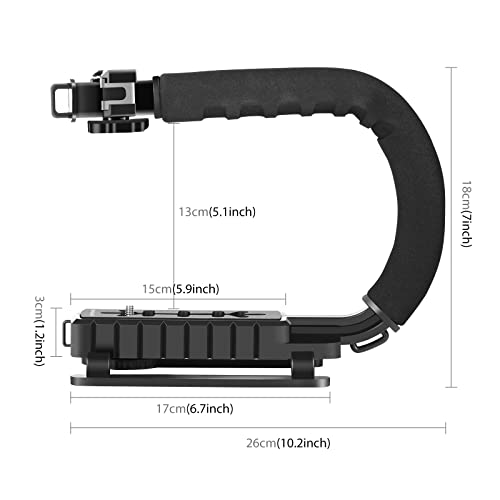 PULUZ U/C Shape Video Action Stabilizing Handle Grip Handheld Stabilizer Kit with Phone Clamp & LED Studio Light for Canon Sony Nikon Cameras and Home DV Camera Smartphones stabilizer kits 3