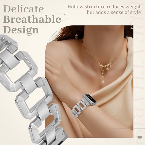 JR.DM Silver Chain Bracelet Band Stainless Steel Bracelet Strap Bundle Compatible with Apple Watch 38mm 40mm 41mm 42mm 44mm 46mm 45mm 49mm Women for iWatch Series 11/10/9/8/7/6/5/4/3/2/1/SE/Ultra