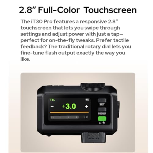 Godox iT30Pro C iT30Pro-C TTL Flash for Canon Camera, GN15 1.5s Recycle Time, 560 Full Power Flash, 1/8000 HSS, 2.4G Wireless, Built-in Lithium Battery, 2.8″ Full-Color Touchscreen Speedlight (Silver)