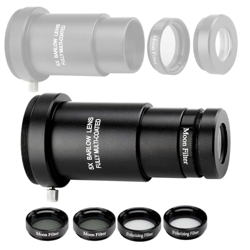 62° Aspheric Eyepiece Set, 1.25-Inch, 5X Barlow & Filters Telescope Optics Set – 62° Eyepiece & 5X Barlow
