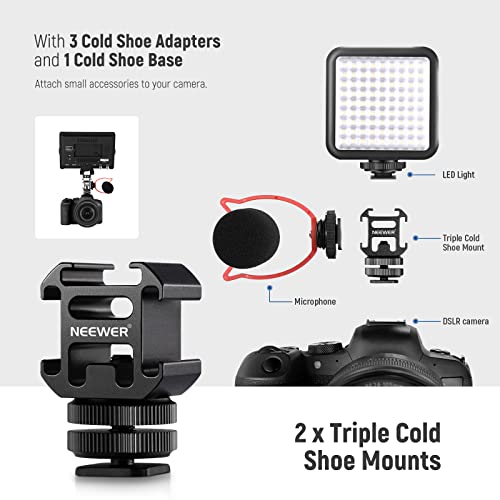 NEEWER 8 PCs Hot Shoe Mount Adapter Kit, Including Triple Cold Shoe Mounts, 1/4” Screw, Flash Stand Bracket, and Hotshoe Cover for DSLR Camera, LED Light, Microphone, Lighting Stands, Monitor ST47(8-Pack)