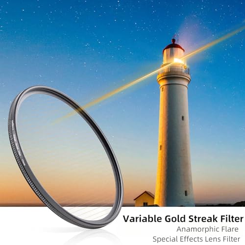 GREEN.L 72mm Gold Streak Lens Filter, Premium Optical Glass 360°Rotatable Anamorphic Flare Camera Lens Effect Filter