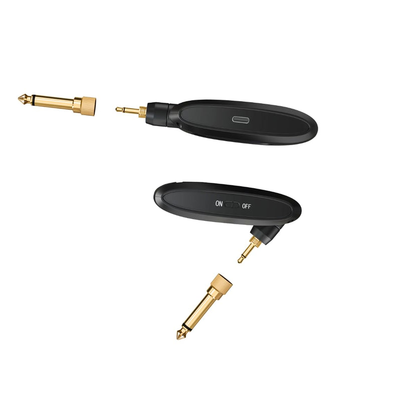 Wireless Guitar Transmitter Receiver 2.4GHz Rechargeable, 6.35mm and 3.5mm Plugs Audio Wireless Guitar System 250° Rotatable for Bass Keyboard Drums Multiple Instruments (A10 Black)