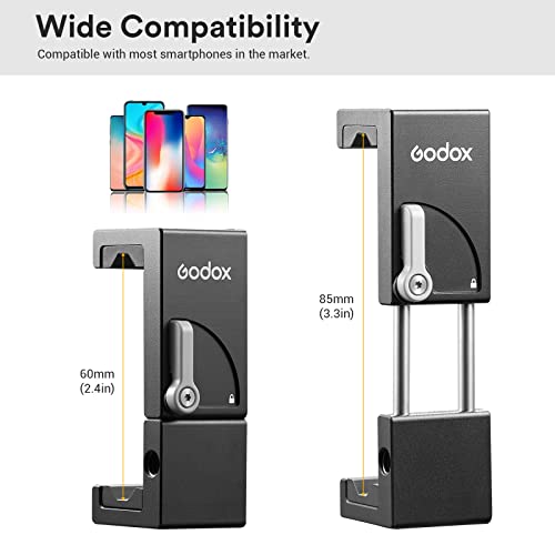 Smartphone Holder, Phone Adapter Mount with Cold Shoe, Sturdy and Durable Phone Clamp for Cellphone/Microphone/LED Video Light(Godox MTH03)