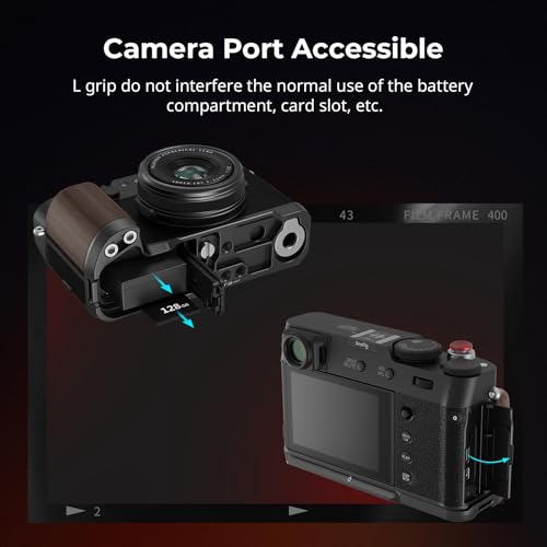 SMALLRIG X100VI / X100V Handgrip, Wooden L-Shape Grip for FUJIFILM X100VI / X100V Camera, Built-in Quick Release Plate for Arca, with Shutter Button and Hot Shoe Cover (Black) 4805 Black