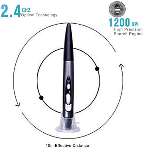 Wireless Optical Pocket Pen Mouse, Lychee 2.4GHZ USB Wireless Optical Pen Mouse 800/1200/1600 DPI Adjustable Handwriting Mini Air Mouse Mice for PC Laptop Notebook Computer Mac (Grey) Grey