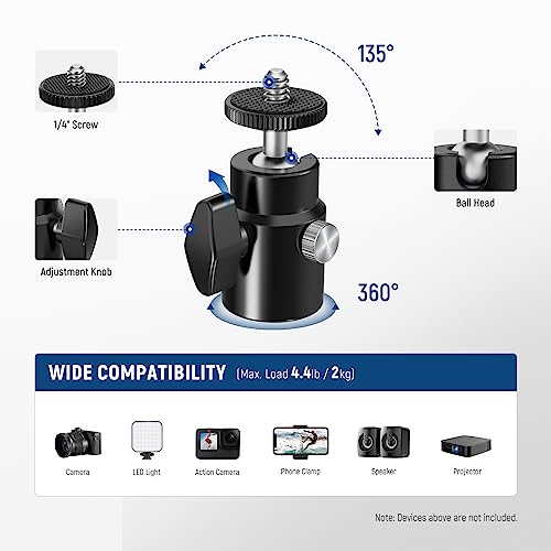 NEEWER 2 Pack T Type Wall Ceiling Mount, Ring Light Wall Mount Bracket with Detachable Ball Head, 5/8" Stud, 1/4" Screw for Flash Strobe Camera Monitor Studio Lighting, Max Load: 4.4lb/2kg, TS008 10102508