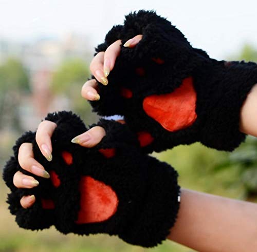 USB 2.0 Powered Stripes Heating Pattern Knitting Wool Cute Heated Paw Gloves Fingerless Hands Warmer Black