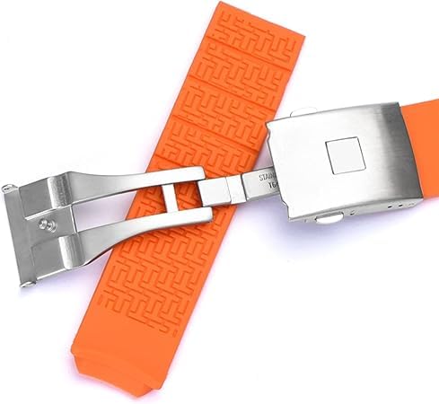 Orange Silicone Watch Band Compatible with Tissot T-Touch T013 T047-20mm Rubber Watch Strap for T091 T013420A with Stainless Steel Buckle