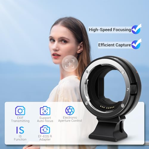 EF-EOS R Auto Focus Lens Mount Adapter for Canon EF EF-S to RF R50 Adapter Black