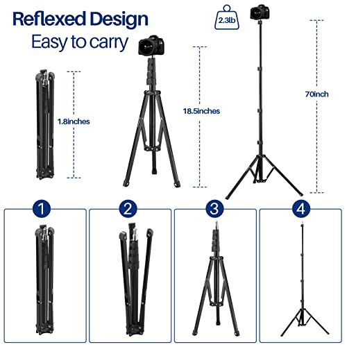 WELLMAKING Light Stand, 72 inches led Light Stand Reverse Folding Light Tripod, 2 Pieces Standard 1/4 to 3/8 inch Metal Male Convertor Threaded Screw Adapter Spigot Stud & U-Shape Swivel Mount Bracket