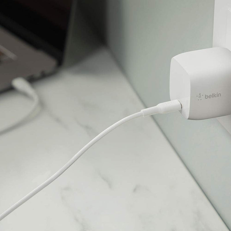 Belkin USB-PD GaN Charger 30W(USB-C Fast Charger & Braided USB C to Lightning Cable MFi Certified iPhone Fast Charger Type C(White)
