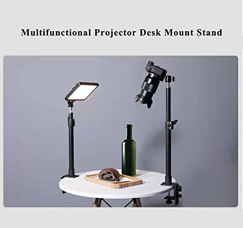 Projector Desk Mount Stand, Height Adjustable 19-27inch,Tabletop C Clamp Mount Stand,Adjustable Tripod Mount Floor Stand, with 360°Swivel Ball Head for Mini Smartphone,Projector,Camera, Webcam Black