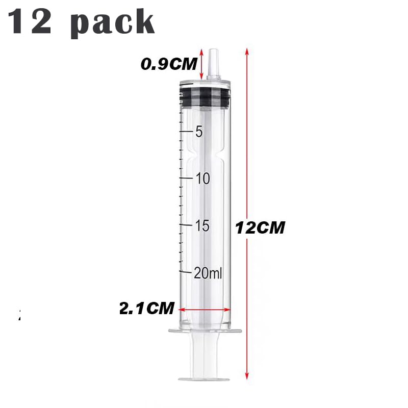 Pack of 12 Syringes, 20 ml Reusable Syringe, Dosing Syringe Without Needle, Tools for Liquid Measure Syringes, Food Syringe, for Laboratory, Animal Feeding, Plant Watering