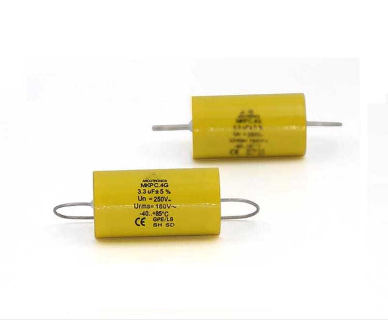 2pcs 3.3uF 250V Axial Audio Speaker Crossover stepless Film Capacitor 5% Audio Crossover Tweeter Precise Pairing 3.3uF 250V(2pcs)