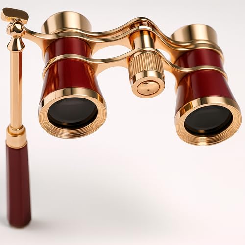 HQRP 3 x 25 Opera Glasses Theater Binoculars w/Crystal Clear Optic (CCO) & Built-in Extendable Handle, Burgundy with Gold Trim, for Adults Kids Women, in Musical Concert Sport Events, Gift Box