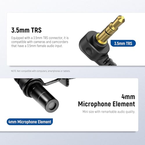 NEEWER LM8 ø4mm Mini Lavalier Microphone (2 Pack), Clip On Wired Condenser