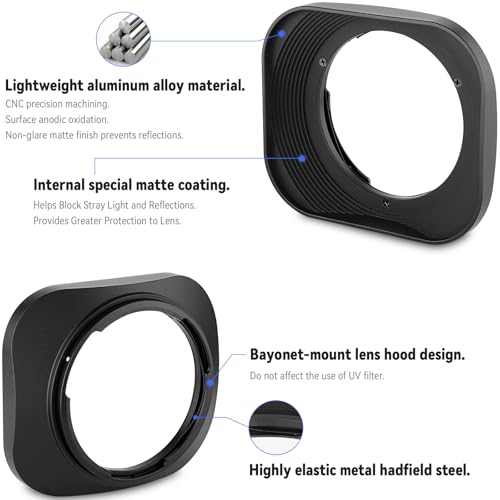 Haoge LH-ZV02 Square Metal Lens Hood for Carl Zeiss Biogon T* 2/35 35mm f2 ZM, C Biogon T* 2.8/35 35mm f2.8 ZM, Planar T* 2/50 50mm f2 ZM; Voigtlander NOKTON CLASSIC 35mm f1.4 VM, 40mm f1.4 VM as LH-6 [Square - Black]
