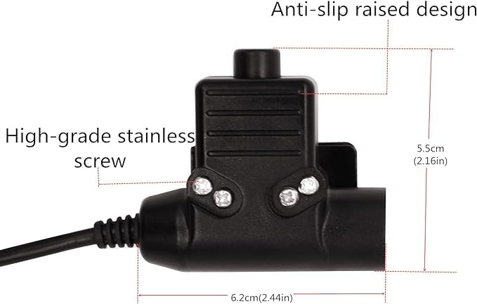 2 Pin K1 Plug Tactical Headset U94 PTT Adapter 7.1mm Push to Talk Radio Connector Cable for UV-5R AR-152 BF-888S BF-F8HP UV-82 UV-82HP (Military Wiring Type) Military Wiring Type