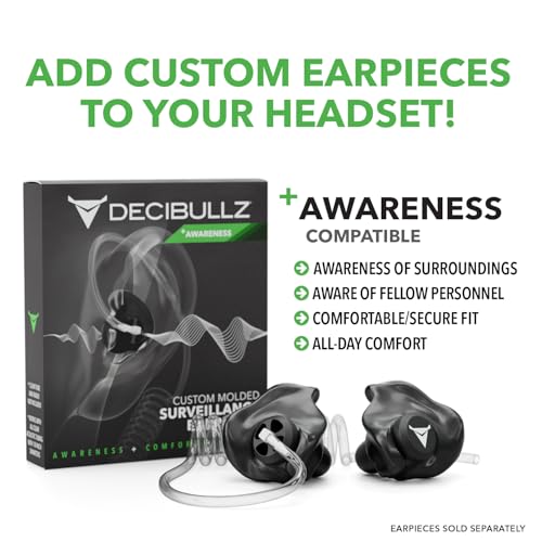 Decibullz 2-Way Surveillance Acoustic Tube Headset, K1 Earpiece Audio Set Compatible with Kenwood K-Plug & Baofeng, Inline PTT Mic, Clear Coil, K-Type 2-Pin (3.5mm & 2.5mm) Jack + Awareness