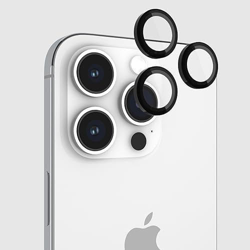 Pelican Camera Lens Protector w/ Aluminum Rings for iPhone 15 Pro Max/iPhone 15 Pro - 9H Tempered Glass - Durable Anti-Scratch, Anti-Shatter, HD View w/Night Shoot, Case Friendly, Easy Install - Black iPhone 15 Pro / iPhone 15 Pro Max
