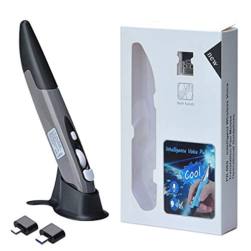 Wireless Optical Pocket Pen Mouse, Lychee 2.4GHZ USB Wireless Optical Pen Mouse 800/1200/1600 DPI Adjustable Handwriting Mini Air Mouse Mice for PC Laptop Notebook Computer Mac (Grey) Grey