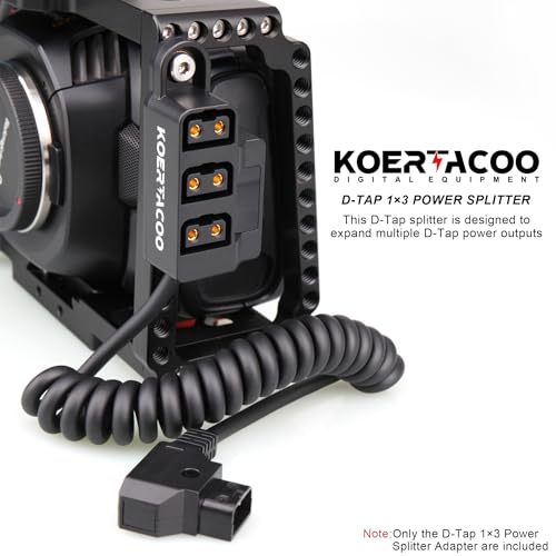 D-Tap 1×3 Power Splitter Adapter with Voltage Display. Coiled Cable Version