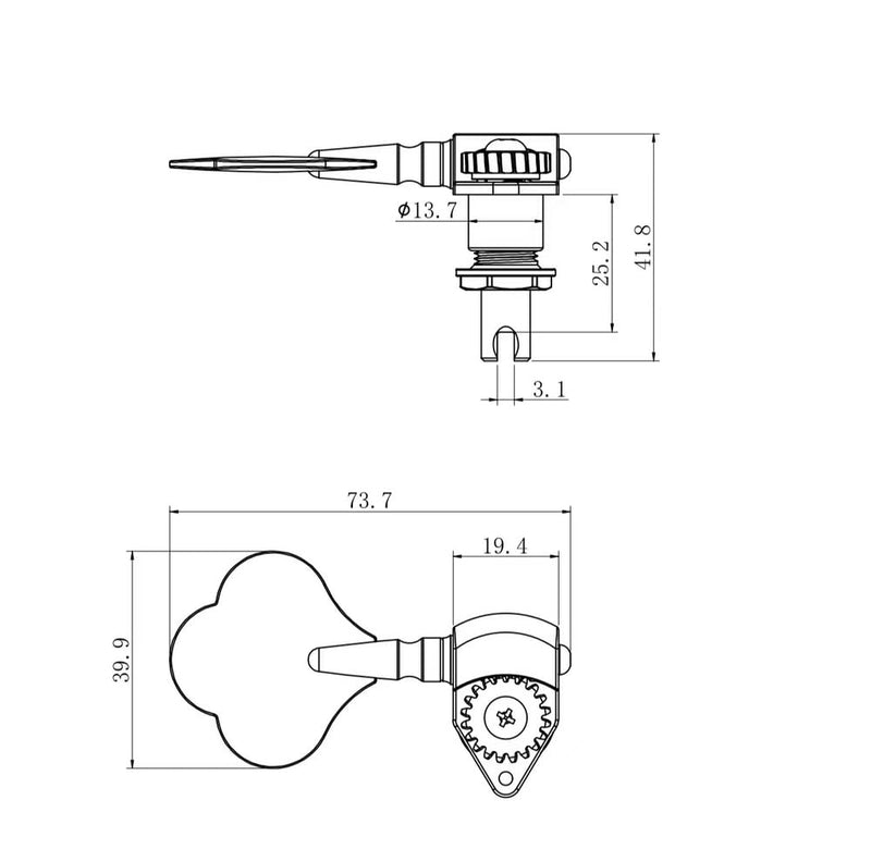 [AUSTRALIA] - Guyker Open Frame Electric Bass Machine Head (3R + 2L) - 1:20 Ratio Gear Tuners Tuning Key Pegs - chrome 3R + 2L 