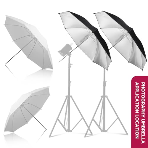 [4 Pack] Photography Umbrella Lighting Kit,43" & 33" Translucent White Soft Umbrella & Silver Reflector Umbrella KIt for Studio/Outdoor Photo and Video Lighting Accessories, Whole Set for Photography… 1*33"White+1*33"Black+1*43"White+1*43"Black