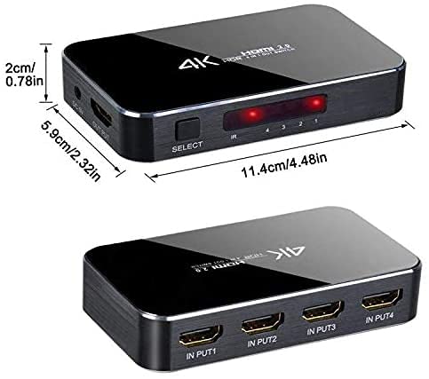 HDMI Switch 4X1, 4K Ultra HD HDMI Switcher Support HDMI 2.0 HDCP 2.2, 3D, 1080P, 4Kx2k@60Hz (IR Remote Control)