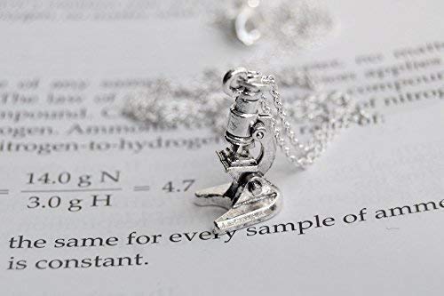 [AUSTRALIA] - Enchanted Leaves - Tiny Silver Microscope Necklace - Cute Laboratory Science Gift | Microscope Charm Necklace 
