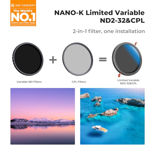 K&F CONCEPT 37mm Variable ND2-32 (1-5 Stops) & Circular Polarizing Lens Filter in 1 Adjustable Neutral Density Polarizer Filter with 18 Multi-Layer Coatings for Camera Lens (K-Series)