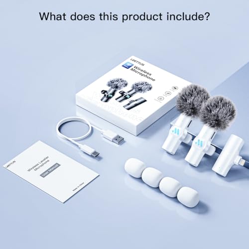 Leettus 2pcs Lavalier Wireless Microphone for iPhone iPad Video Recording,Mini Microphone for Game Live Streaming,interviews,YouTube,TikTok,Vlog(White)