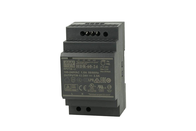 Mean Well Din-Rail power supply 60W 24V 2,5A ; MeanWell HDR-60-24 ; Panel Mount