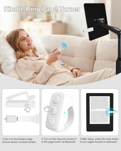Multi-Function Bluetooth Page Turner TikTok Scrolling Ring Ideal for E-Readers/TikTok Videos/Camera Recording Compatible with Kindle/Kobo/iOS/Android (White) White